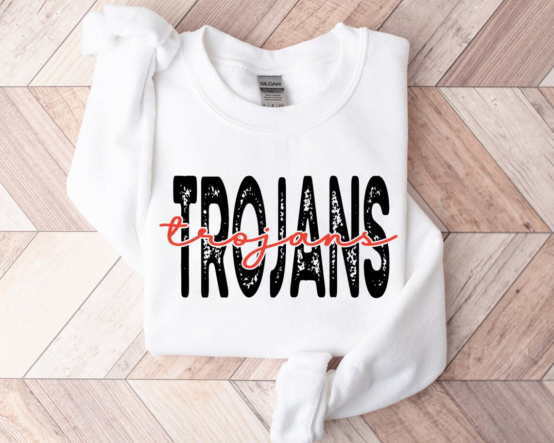 Distressed Trojans Sweatshirts & Hoodies